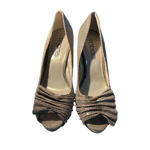 Moda Spana Womens Size 9M Brown Textured Design Peep Toe High Heel Shoes